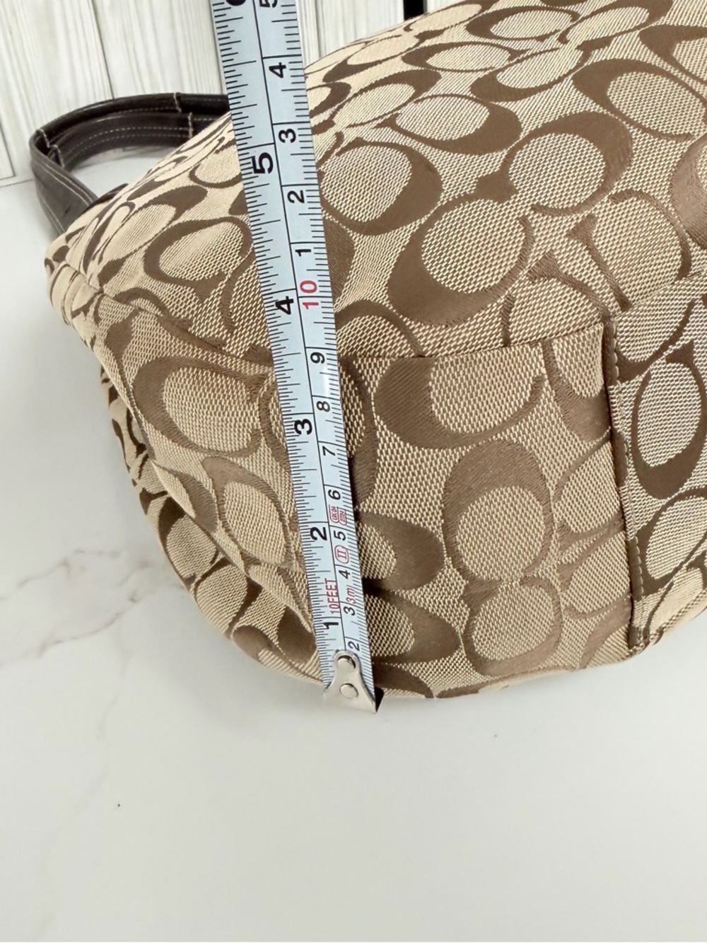 Coach Brown Signature Shoulder Bag with Dark Brown Leather Trim - Picture 12 of 16